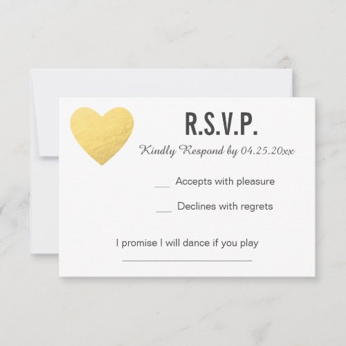 RSVP card  Response  Wedding  Gold heart