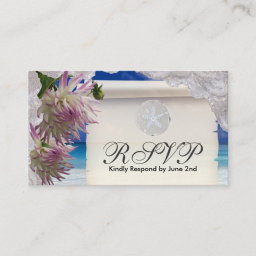 Customizable RSVP Card Sand Dollar &amp; Lace Business Card Templates
