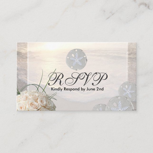 RSVP Card Sand Dollar & White Roses (Front)