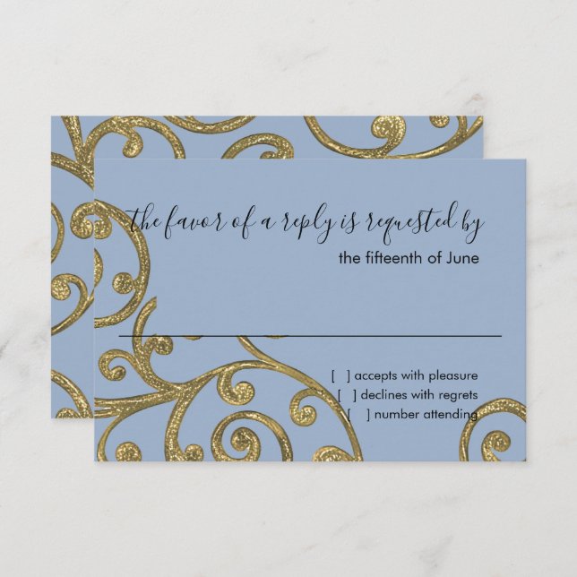 RSVP Card Scroll Pattern Gold (Front/Back)