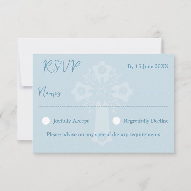 RSVP Card Style 2 Floral Cross Baptism Blue (Front)