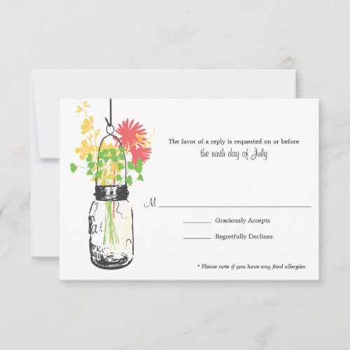 RSVP Card  Wild Flowers &amp; Mason Jar