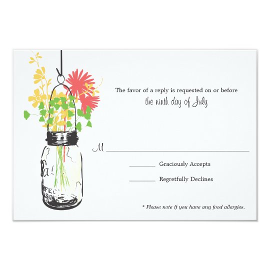 RSVP Card Wild Flowers & Mason Jar Zazzle