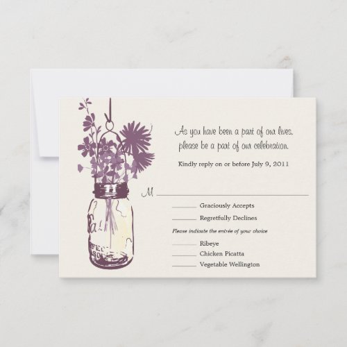 RSVP Card  Wild Flowers &amp; Mason Jar