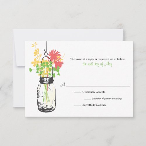 RSVP Card  Wild Flowers &amp; Mason Jar
