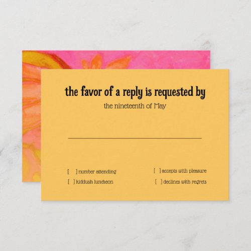 RSVP Card Yellow Pink Floral Watercolor