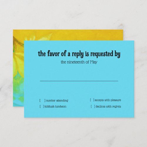 RSVP Card Yellow Turquoise Blue Floral Watercolor