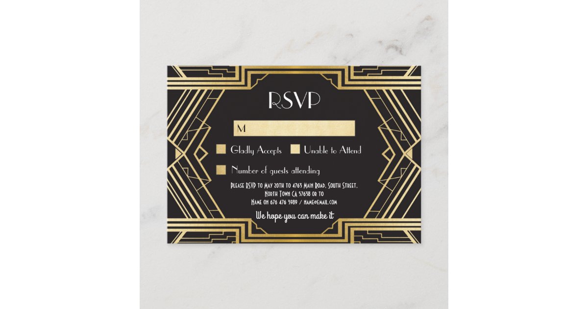 rsvp cards 1920 39 s vintage gatsby wedding invites zazzle com rsvp templates for weddings