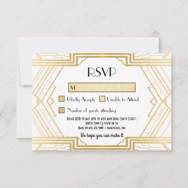 RSVP Cards 1920's Vintage Gatsby Wedding Invites (Front)