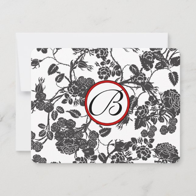 RSVP Cards Black and Gray Roses Red Trim (Front)