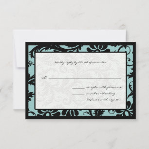 RSVP Cards-Black & Aqua Blue Damask