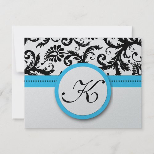 RSVP Cards_Black  White Damask Bright Aqua Trim