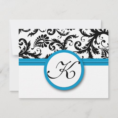 RSVP Cards_Black  White Damask Bright Aqua Trim