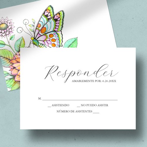 RSVP Cards Watercolor Butterfly and Flower