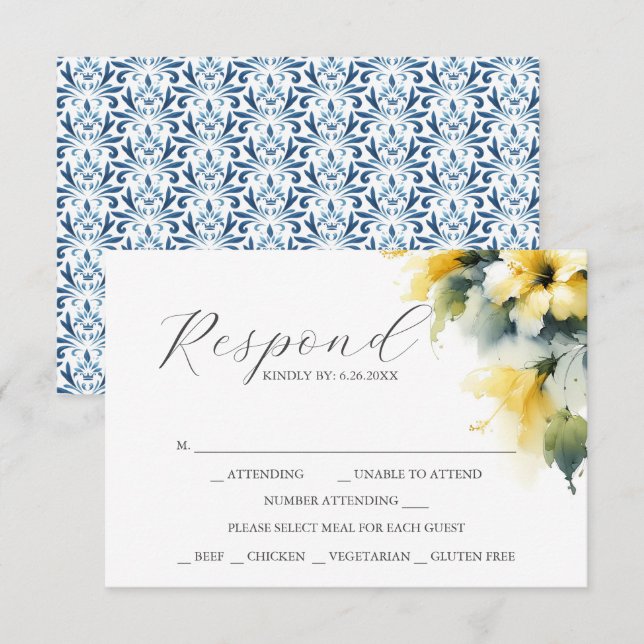 RSVP Cards with Meal Choice Blue and Yellow (Front/Back)