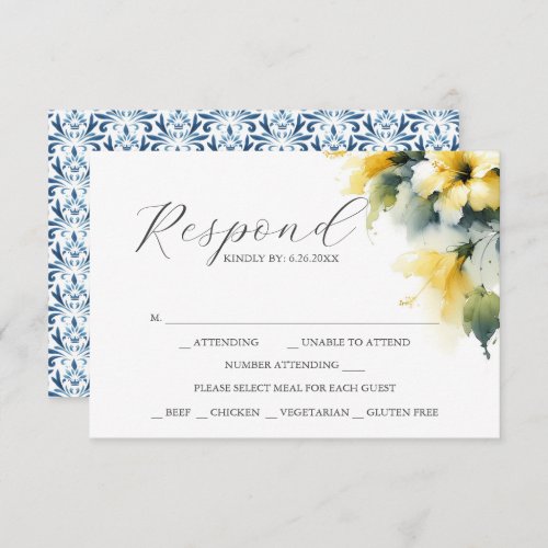 RSVP Cards with Meal Choice Blue and Yellow