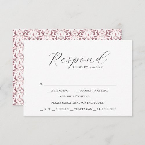 RSVP Cards with Meal Choice Dusty Rose Pattern