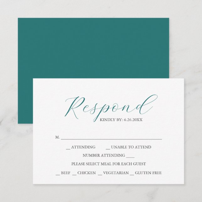 RSVP Cards with Meal Choice Emerald Green (Front/Back)