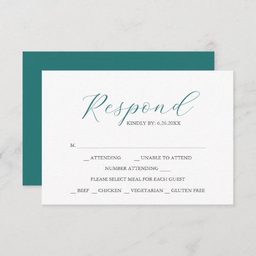 RSVP Cards with Meal Choice Emerald Green