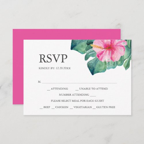 RSVP Cards with Meal Choice Hibiscus Flower