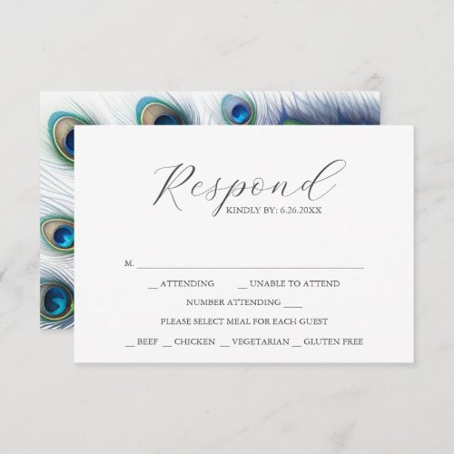 RSVP Cards with Meal Choice Peacock Feathers