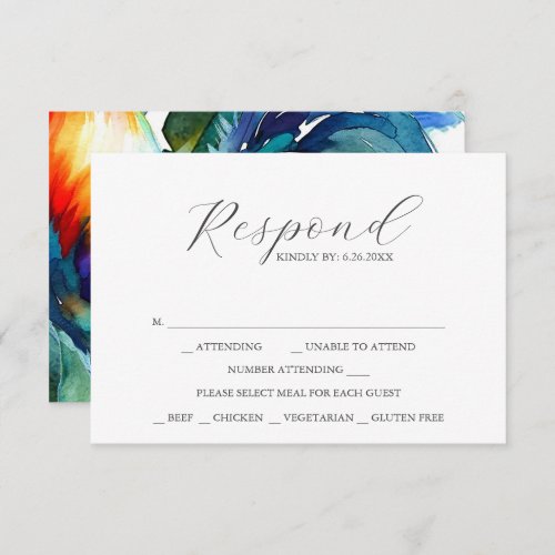 RSVP Cards with Meal Choice Rooster Feathers