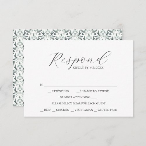 RSVP Cards with Meal Choice Sage Green Pattern