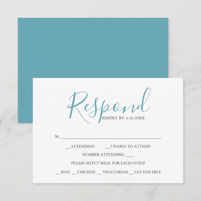 RSVP Cards with Meal Choice Turquoise Blue (Front/Back)