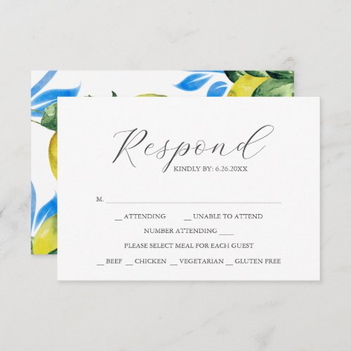 RSVP Cards with Meal Choice Watercolor Lemon 