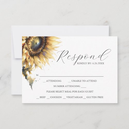 RSVP Cards with Meal Choice Yellow Sunflowers