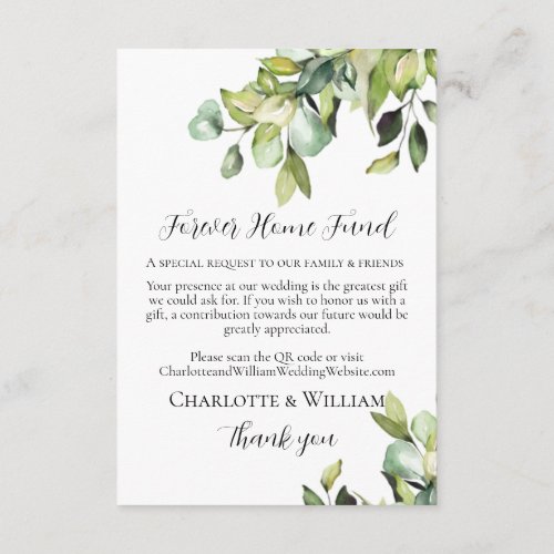 RSVP Cash Fund QR Code Elegant Green Botanicals  Enclosure Card