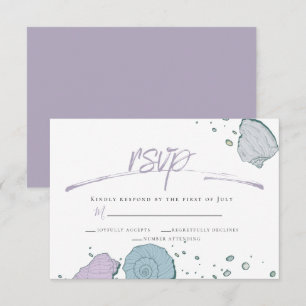 RSVP   Casual Beach Seashells Lilac Dusty Blue Invitation