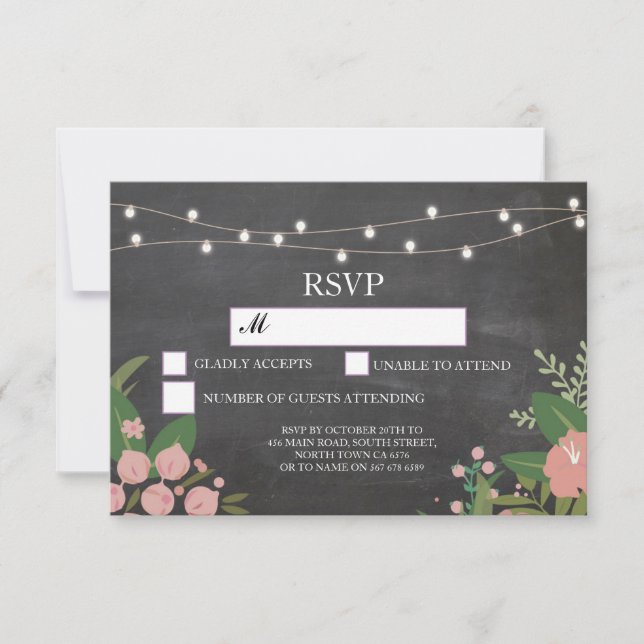 RSVP Chalk Wedding Rustic Lights Floral Cards (Front)