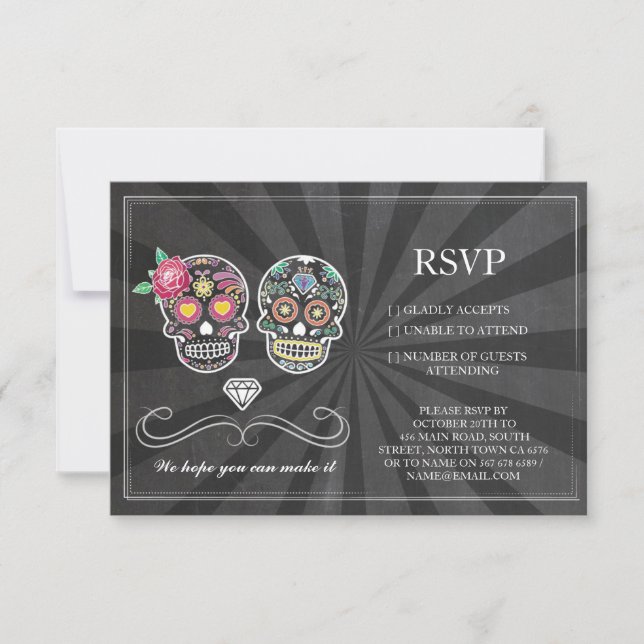 RSVP Chalk Wedding Rustic Sugar Skull Floral Cards (Front)