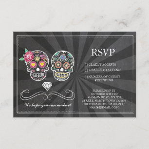 RSVP Chalk Wedding Rustic Sugar Skull Floral Cards