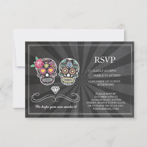 RSVP Chalk Wedding Rustic Sugar Skull Floral Cards