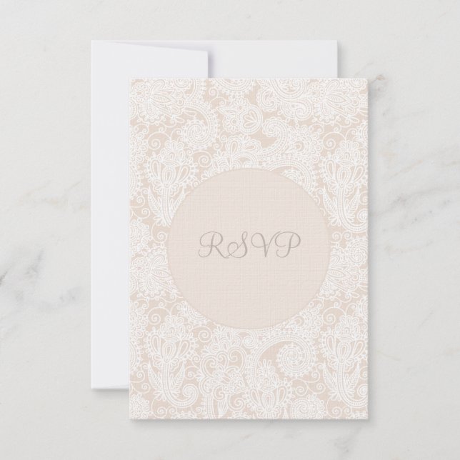 RSVP Champagne Ivory Lace Wedding Card (Front)