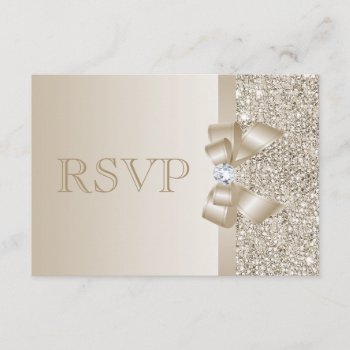 Rsvp Champagne Sequins  Bow & Diamond Rsvp by AJ_Graphics at Zazzle