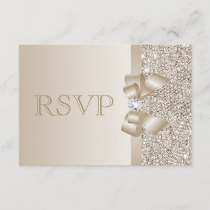 RSVP Champagne Sequins, Bow & Diamond RSVP Card