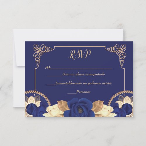 RSVP Charro Invitation in Navy Blue and Gold  Thank You Card