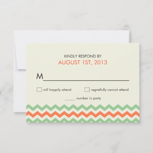 RSVP Chevron Wedding Coral Mint Green Card (Front)