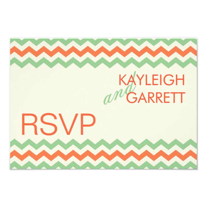 RSVP Chevron Wedding Coral Mint Green Personalized Invites