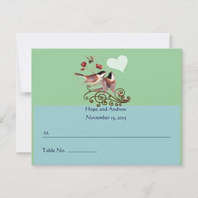 RSVP Chickadee  Love Birds Wedding Place Card (Front)