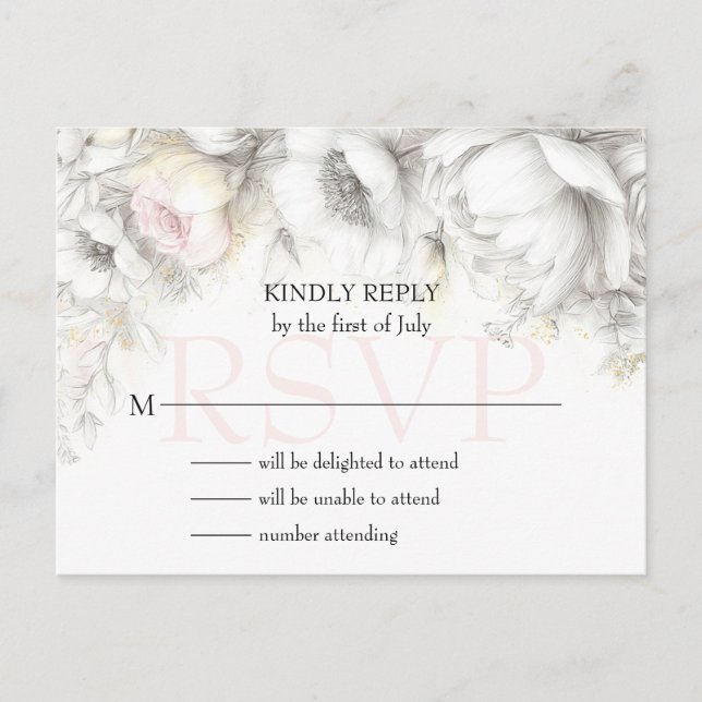 RSVP Classic Modern Ivory and Blush Floral  Postcard (Front)