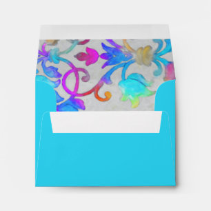 RSVP Colorful Painted Damask Pink Turquoise Envelope
