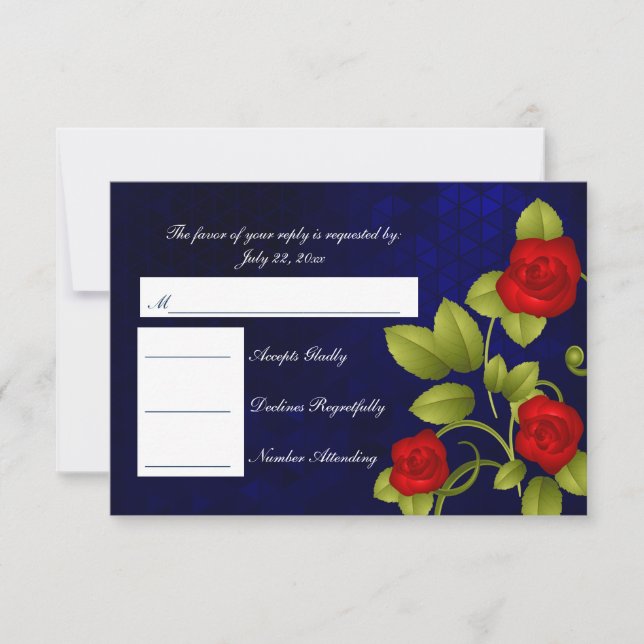 RSVP Dark Blue and Red Rose Wedding (Front)