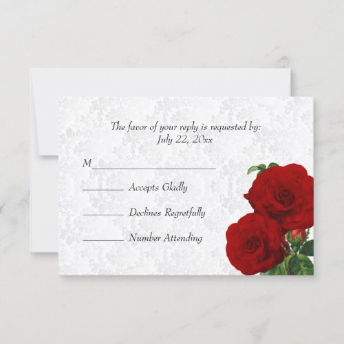 RSVP Deep Red Rose Floral Wedding RSVP Card