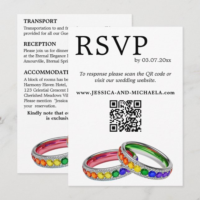🌈 RSVP+Details  LGBTQ Intertwined in Pride Enclosure Card (Front/Back)