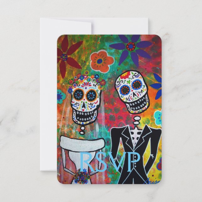 RSVP Dia de los Muertos Wedding Response Card (Front)
