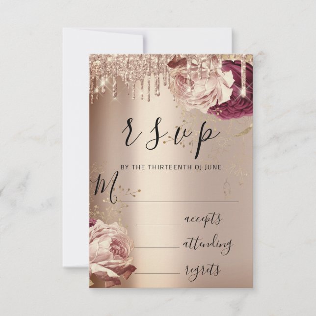 RSVP Drips Wedding Marsala Florals Rose (Front)
